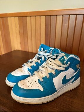 Nike White and Blue High-Top Sneakers